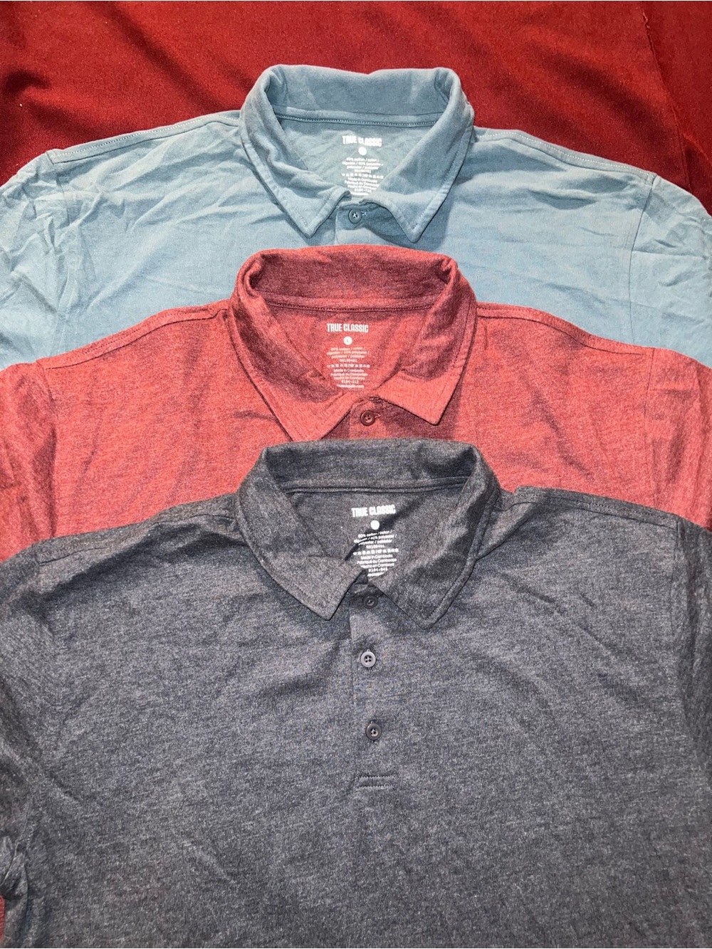 True Classic Polo Shirt - 3-Pack (Slate blue,Maroon and heather blue)size Large